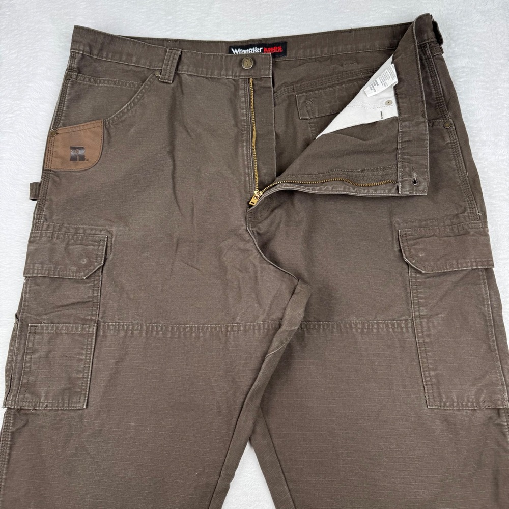 Wrangler Riggs Workwear Cargo Pants Mens 42x32 Brown Ripstop Carpenter 3W060DB